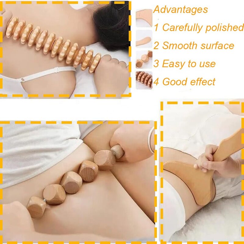 Wooden Scalp Massager Manufacturer - 6 in 1 Wood Therapy Roller Tool