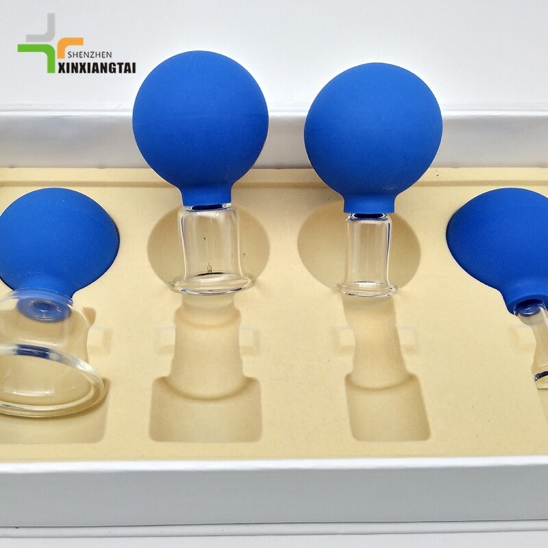 Glass Gua Sha Cup Supplier - With Rubber Ball 4 PCS Facial Cupping