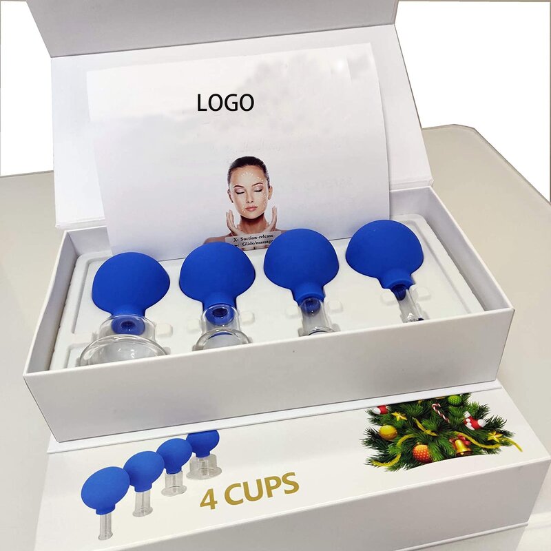 Glass Gua Sha Cup Supplier - With Rubber Ball 4 PCS Facial Cupping