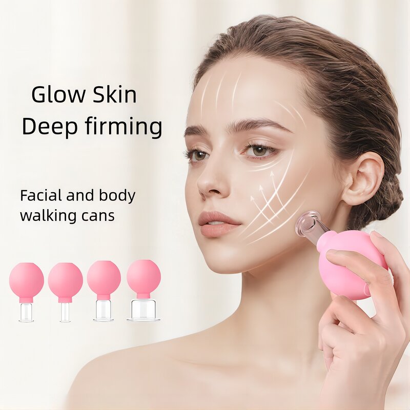 Glass Gua Sha Cup Supplier - With Rubber Ball 4 PCS Facial Cupping