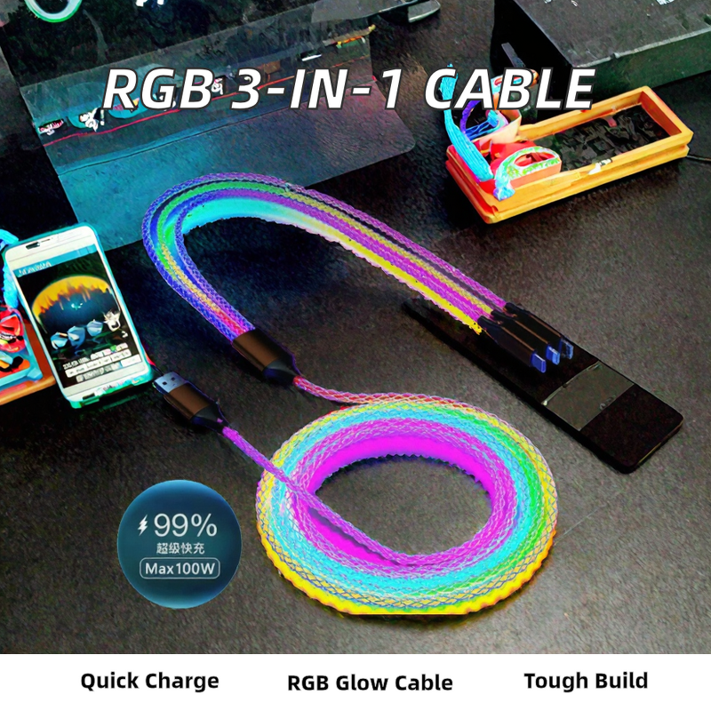 Data Cable Supplier - RGB 3-in-1 LED Light 6A Type-C