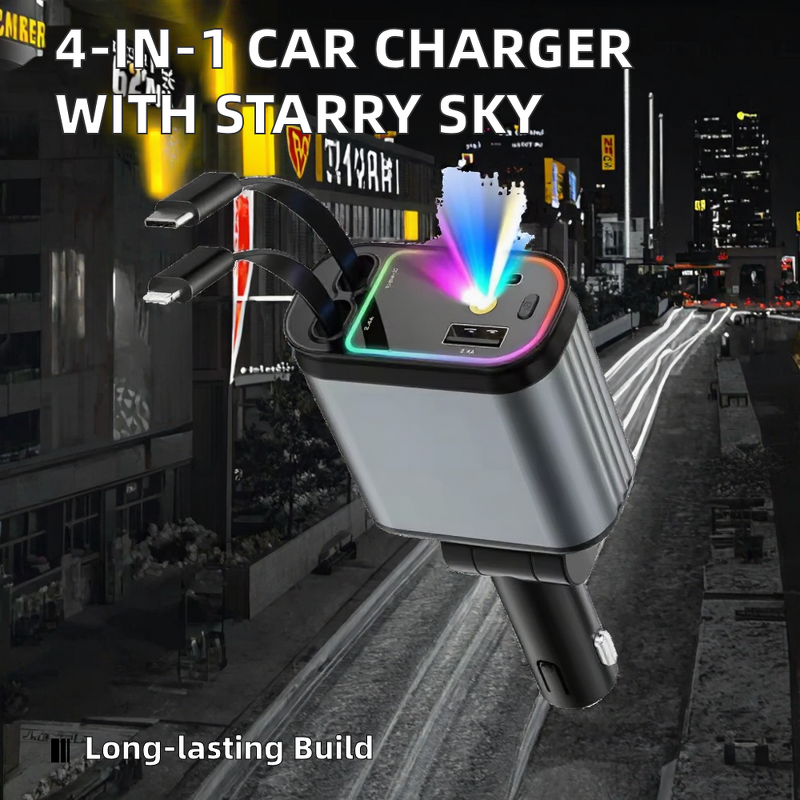 Car Charger Manufacturer - 4 in 1 Retractable 66W PD Fast