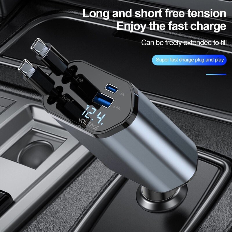 Car Charger Manufacturer - Retractable 4 in 1 Type-C IPh