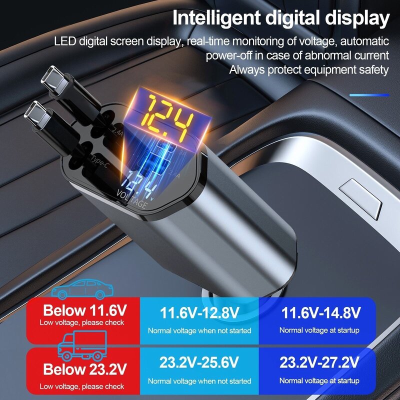 Car Charger Manufacturer - Retractable 4 in 1 Type-C IPh
