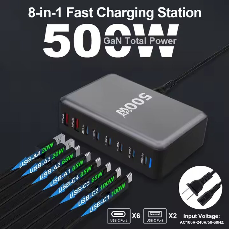 Desktop Charger Manufacturer - 600W Gan 8 Port USB C PD