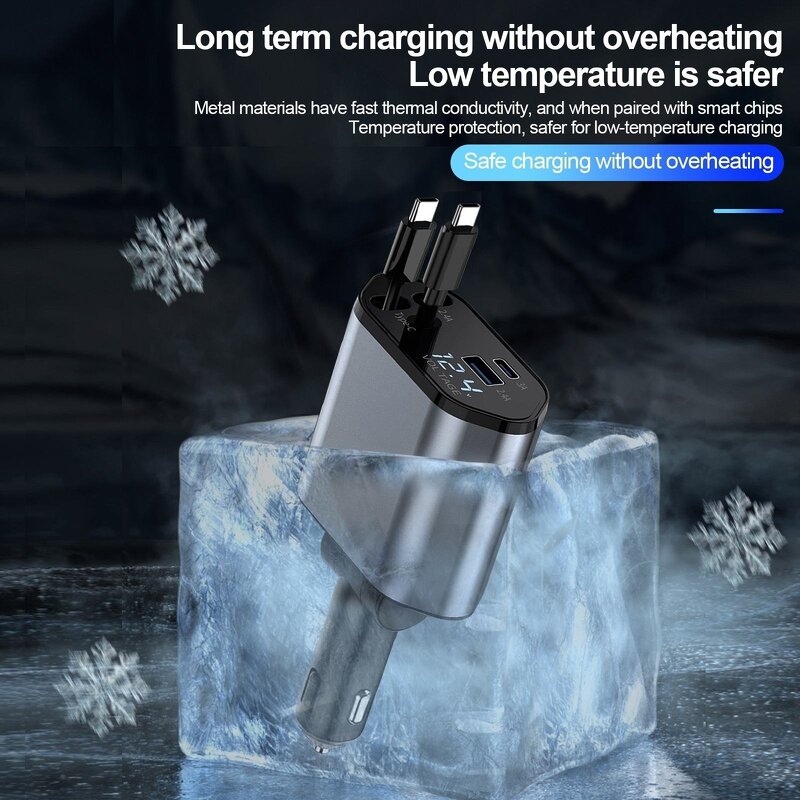 Car Charger Manufacturer - Retractable 4 in 1 Type-C IPh