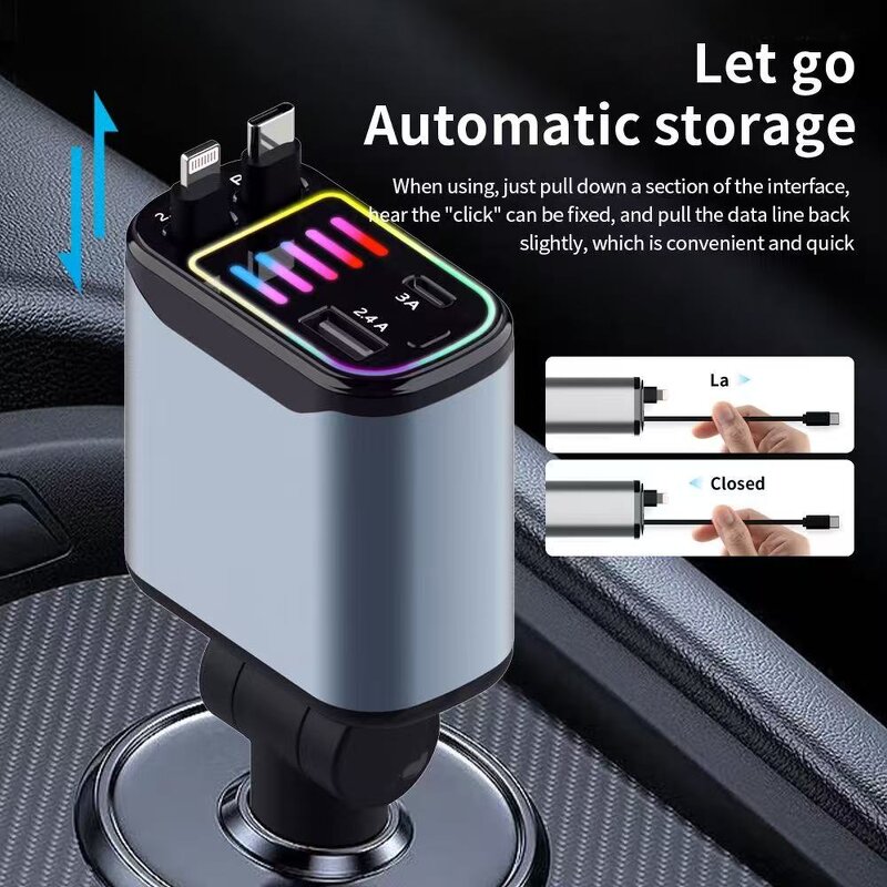 Car Charger Manufacturer - 120W Retractable Cable Flash