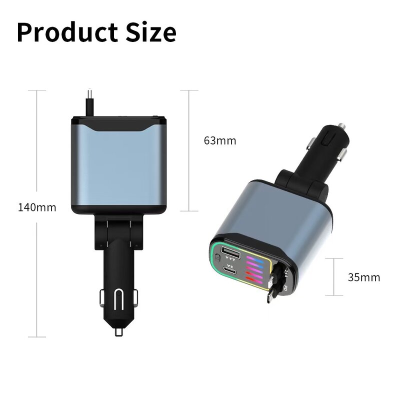 Car Charger Manufacturer - 120W Retractable Cable Flash