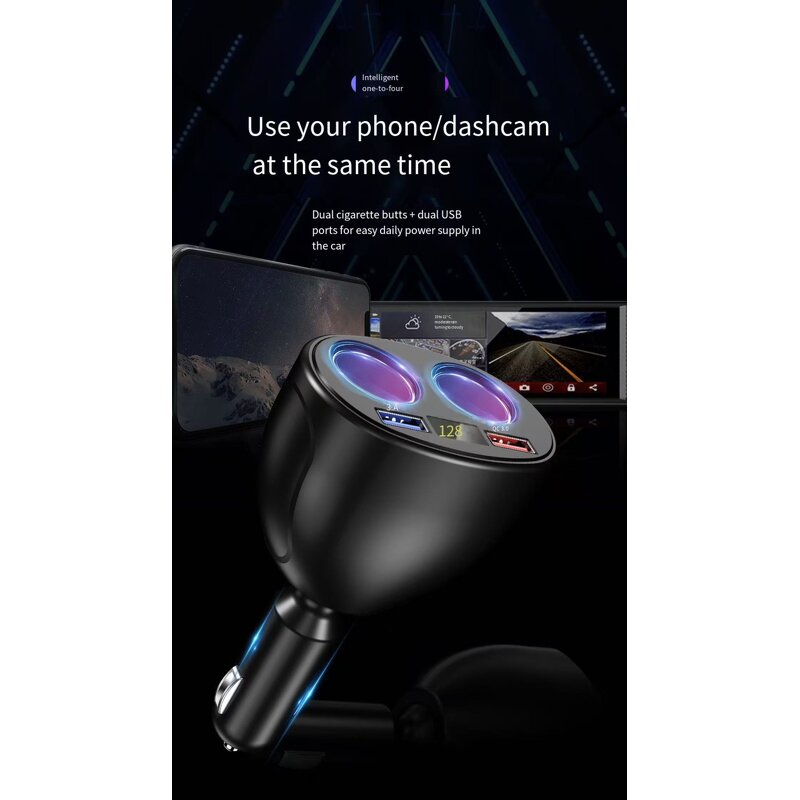 Car Charger Manufacturer - QC3.0 One for Four Fast Charging