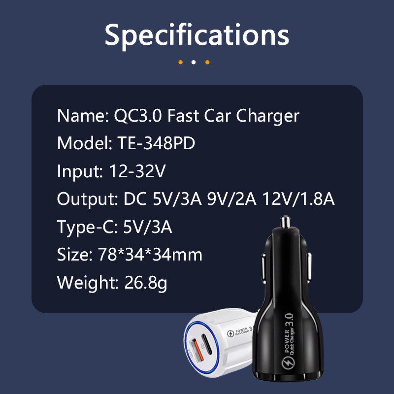 Car Charger Manufacturer - Dual Port QC3.0+PD Quick Charge