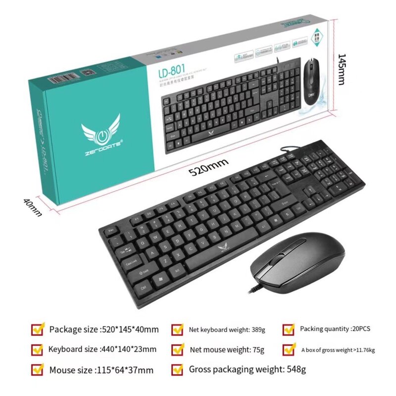 Keyboard Mouse Set Manufacturer - JZ LD-801 Wired Ergonomic
