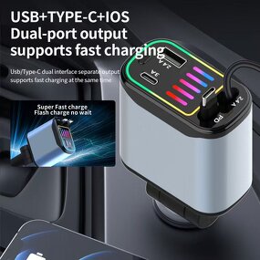 Car Charger Manufacturer - 120W Retractable Cable Flash