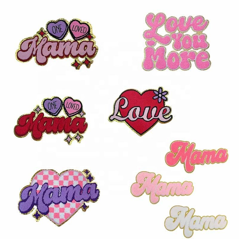 Chenille Glitter Patch Supplier - Valentine's Love Heart Shape