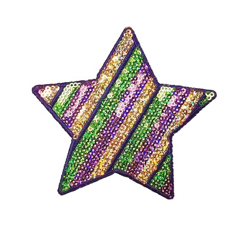 Embroidered Patch Supplier - Mardi Gras Star Glitter Sequin