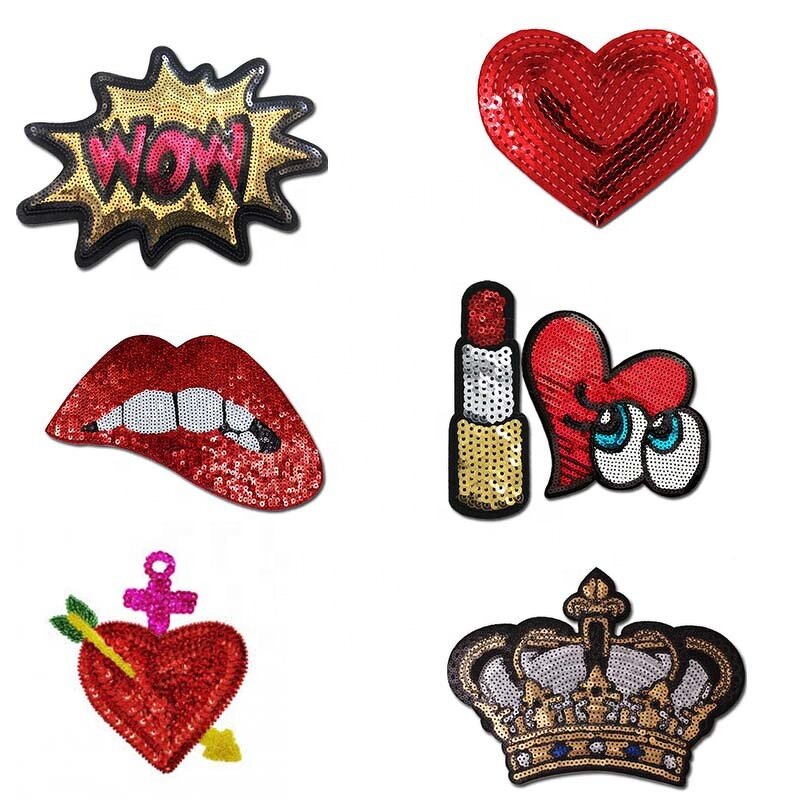 Iron-On Patches Supplier - Red Sequin Lipstick Embroidered