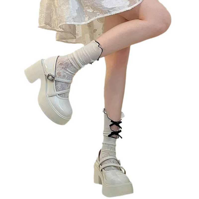 Flats Manufacturer - Fashion Black Thick-Soled Chunky Heel Women's Leather