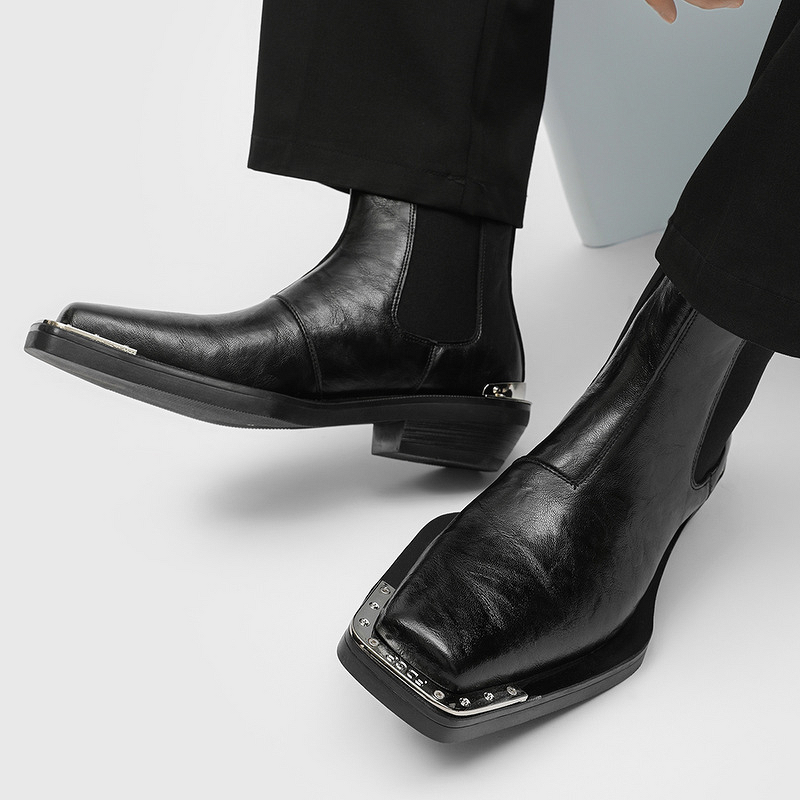 Chelsea Boots Manufacturer - New Iron Head High Heel Men's Square Toe