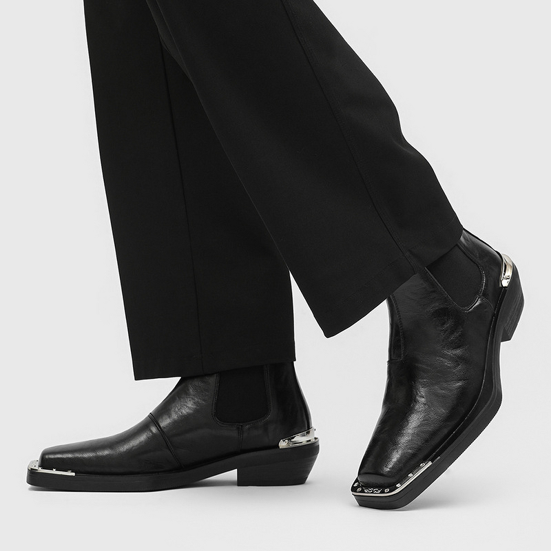 Chelsea Boots Manufacturer - New Iron Head High Heel Men's Square Toe