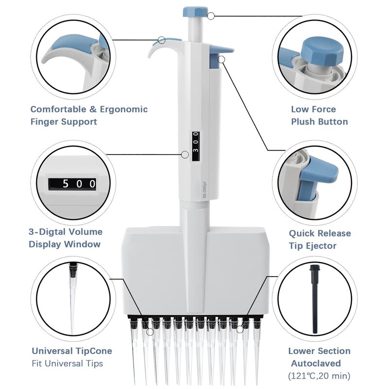 Pipettes Manufacturer - 12 Multi Channel 0.5-1000ul 8-Channel with Tips