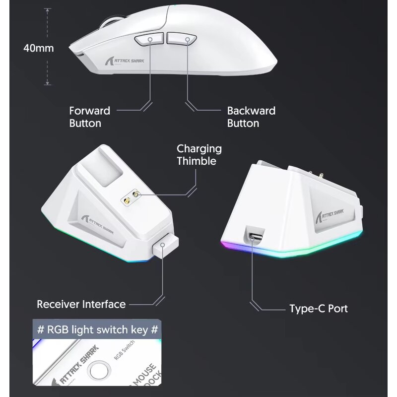 Attack Shark X11 - 3-Mode Connection PAW3311 400IPS 22K000DPI RGB Wireless Mouse