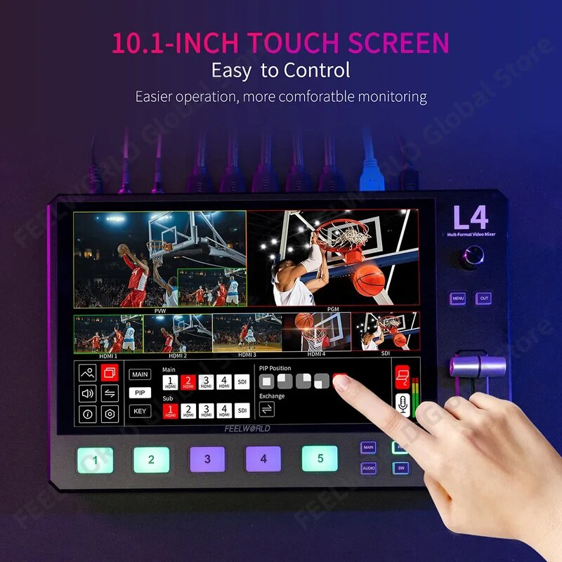 FEELWORLD L4 - 10.1 Inch Camera Video Mixer Switcher Touch Screen Multi Monitor