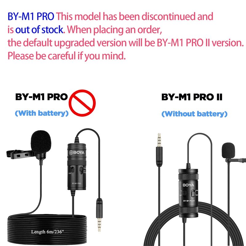 BOYA BY-M1 PRO - 3.5mm TRRS Condenser Lavalier Lapel Omnidirectional Wired Microphone