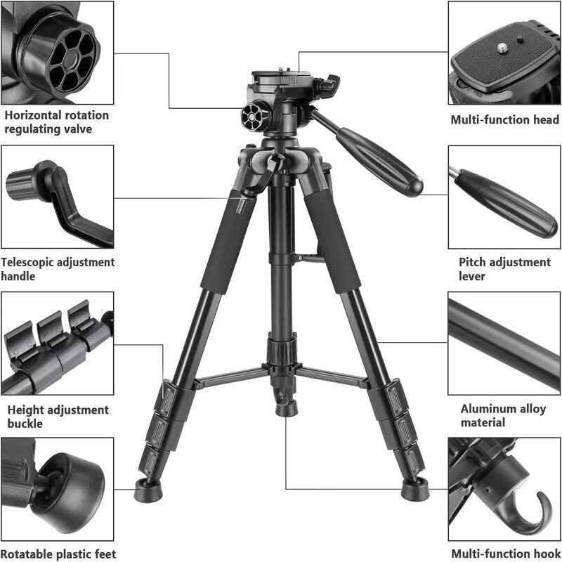 Neewer Portable 56 Inches - Aluminum Camera Tripod with 3-Way Swivel Pan Head
