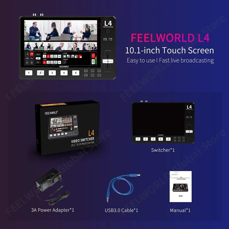 FEELWORLD L4 - 10.1 Inch Camera Video Mixer Switcher Touch Screen Multi Monitor