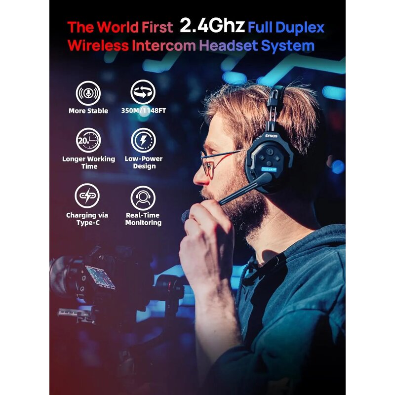 Synco XTalk X5 - 2.4GHz Wireless Intercom System Remote Headsets 700M Distance