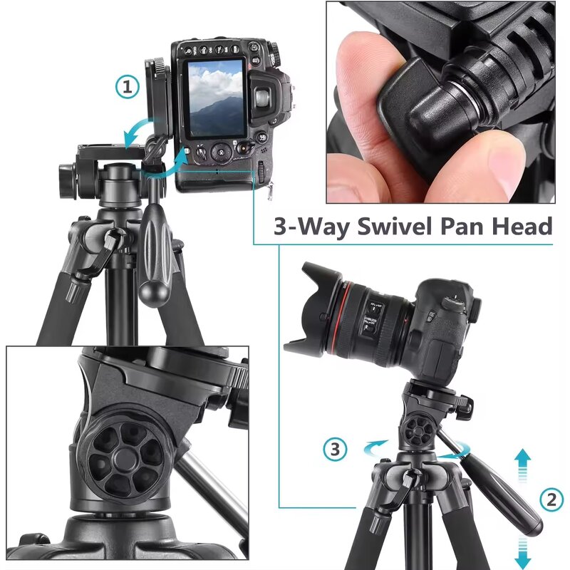 Neewer Portable 56 Inches - Aluminum Camera Tripod with 3-Way Swivel Pan Head
