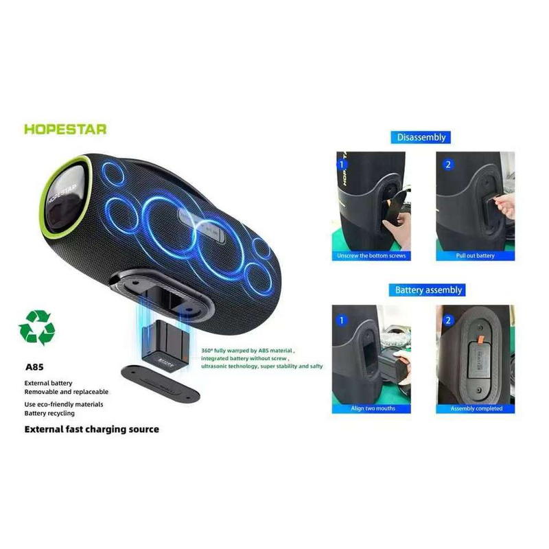 Hopestar Speaker A85 - Portable Wireless Subwoofer 400W RGB LED IPX-6 Waterproof