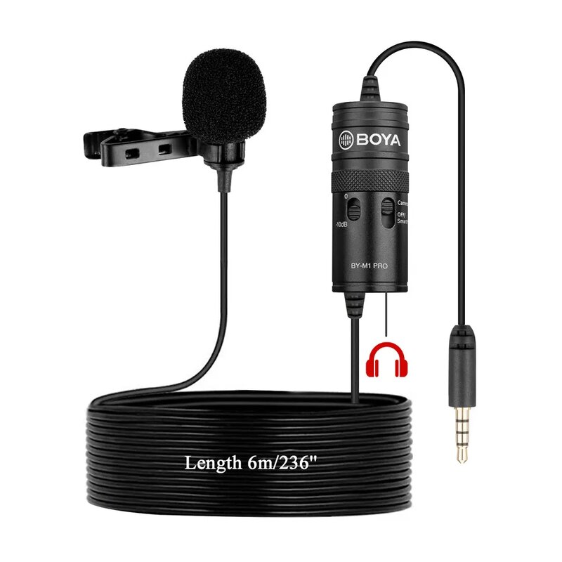 BOYA BY-M1 PRO - 3.5mm TRRS Condenser Lavalier Lapel Omnidirectional Wired Microphone