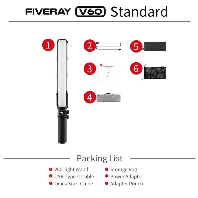 ZHIYUN FIVERAY V60 - 60W LED Stick Video Light 2700K-5500K with Knob Adjustment