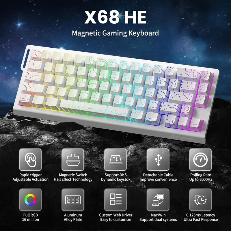 ATTACK SHARK X68 HE - Rapid Trigger Keyboard Magnetic Switch 60% Wired 8KHz