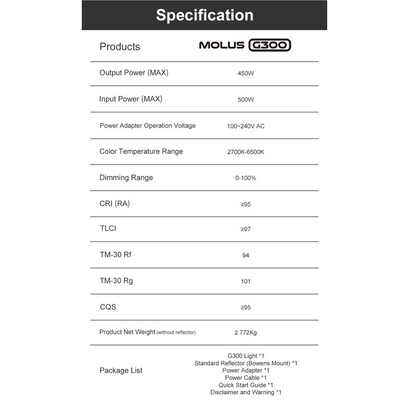 ZHIYUN MOLUS G300 - 300W COB LED Light 2700K-6500K Video Lights APP Control