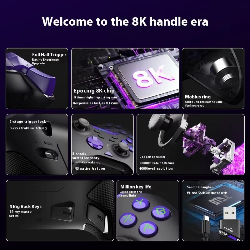 PXN P5 - 8K Gamepad Three Mode Wireless Game Controller 8000Hz Polling Rate