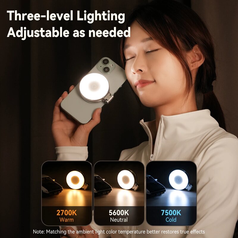 TELESIN S5 BGD 01 - Magnetic Fill Light Selfie Spotlight With Mirror 360 Stand