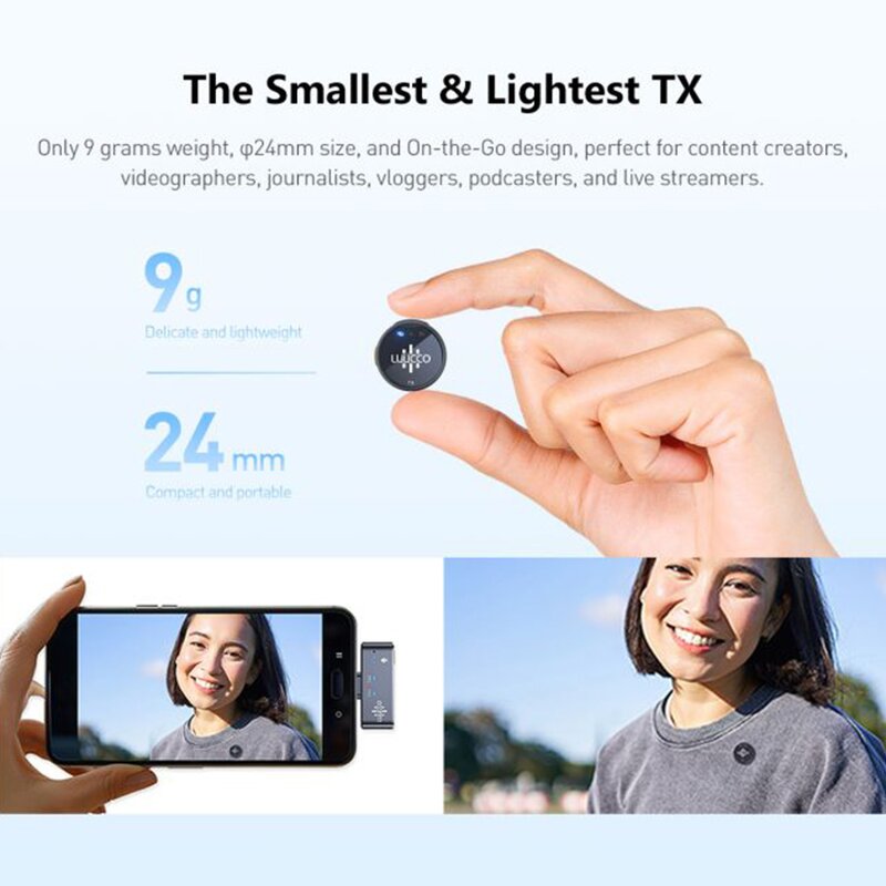 Luucco AirWave Mini K2 - Wireless Lavalier Lapel Microphone for iPhone Android DSLR