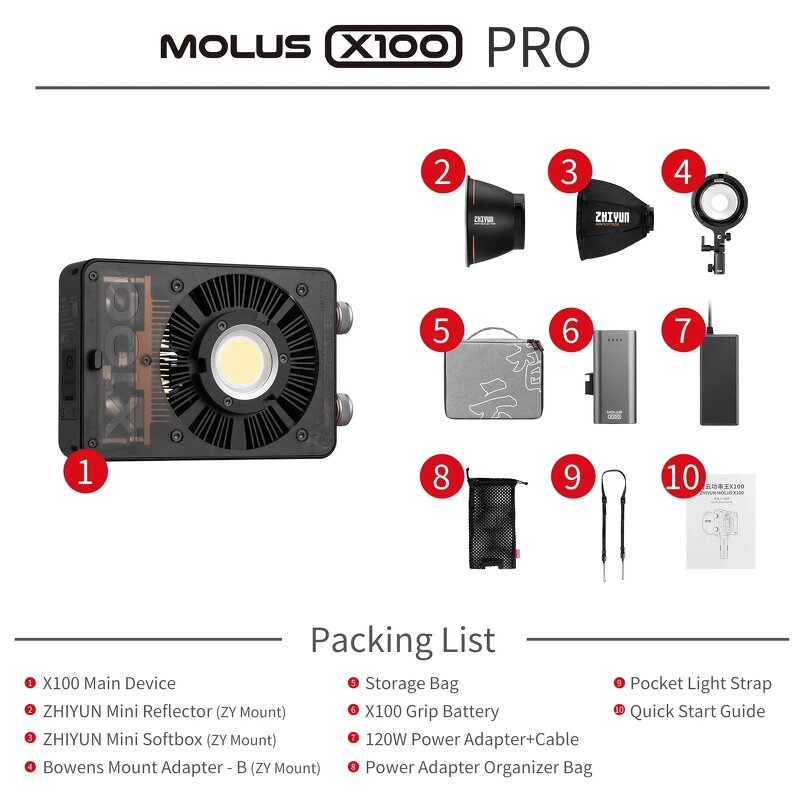 Zhiyun MOLUS X100 Pro - Pocket Cob LED Light 100W 2700-6500K with APP Control