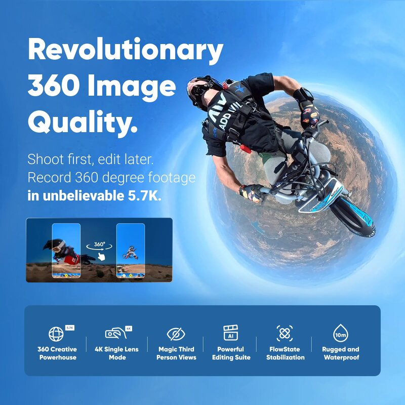 Insta360 X3 - Waterproof 360 Action Camera with 1/2" 48MP Sensors 5.7K 360