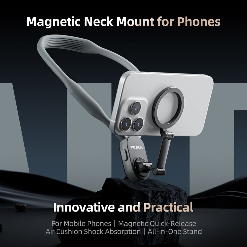 TELESIN Silicone Magnetic Neck Mount - Quick Release Hold for Iphone Samsung Phone