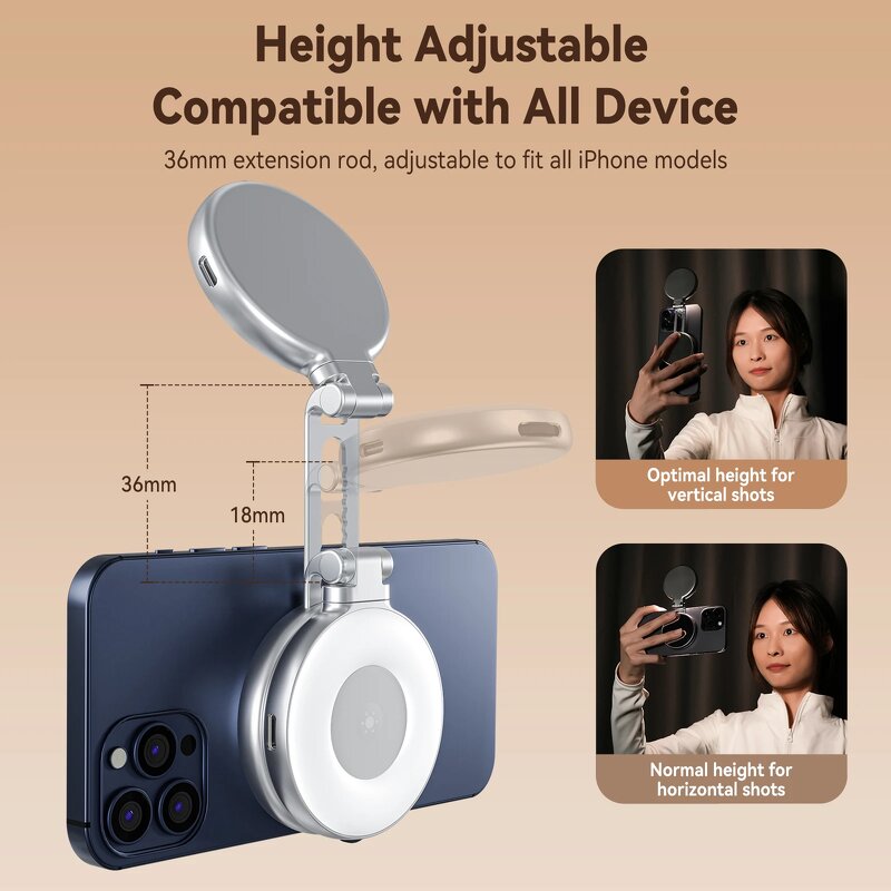TELESIN S5 BGD 01 - Magnetic Fill Light Selfie Spotlight With Mirror 360 Stand
