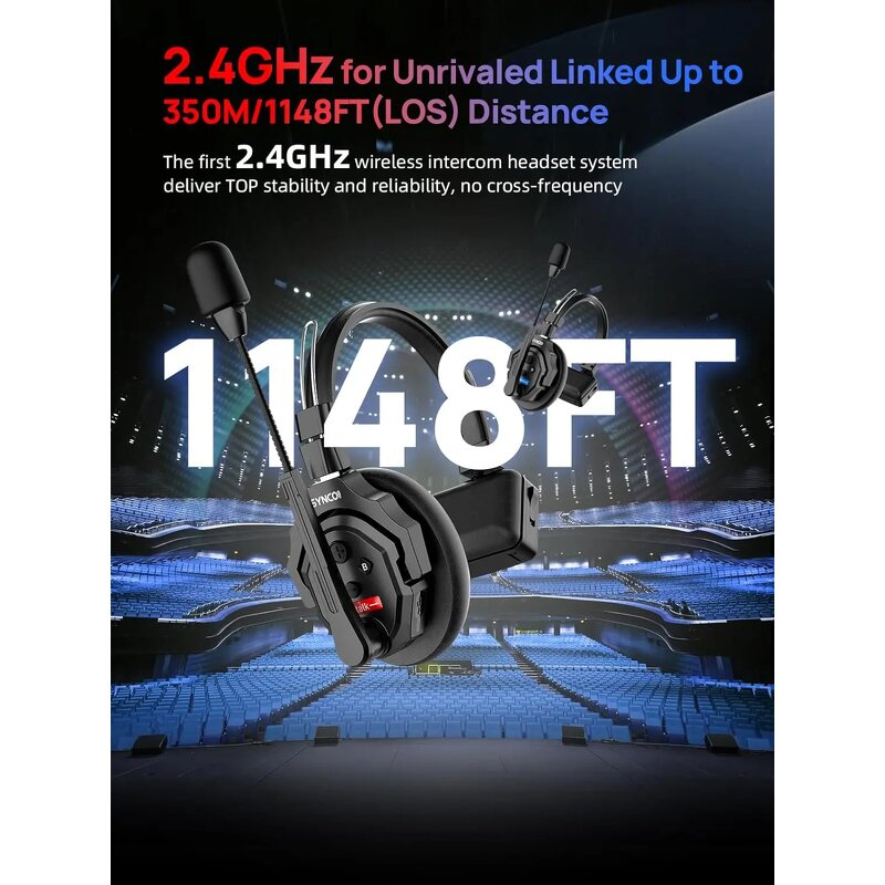 Synco XTalk X5 - 2.4GHz Wireless Intercom System Remote Headsets 700M Distance