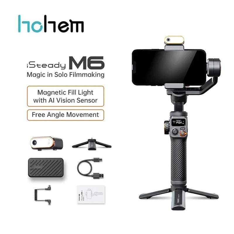 Hohem ISteady M6 Kit - Handheld Gimbal Stabilizer with AI Magnetic Fill Light for Smartphone