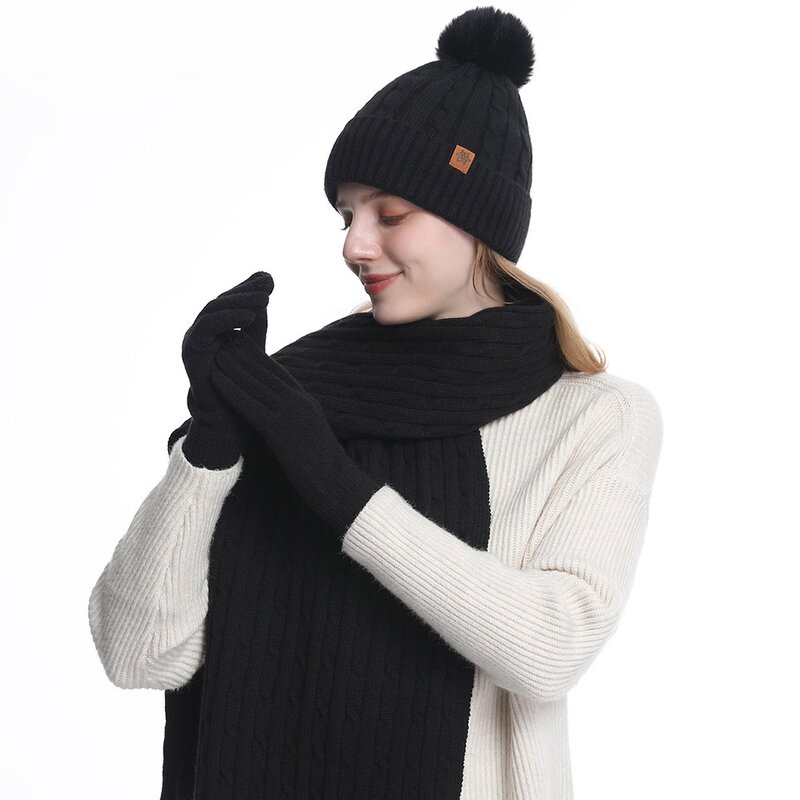 Alpaca Wool Hat Set Manufacturer - Hot Selling Muslim Winter Warm Knitted 3-Piece with Scarves and Gloves