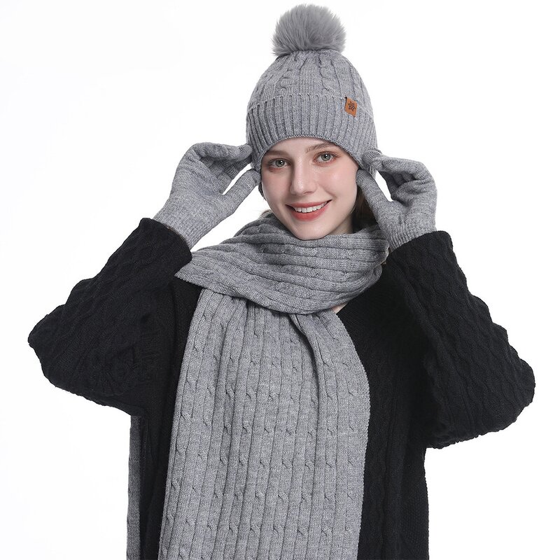 Muslim Women's Winter Knitted Set Manufacturer - Popular Hats Scarves Gloves Alpaca Wool Scarf Hat Glove Sets