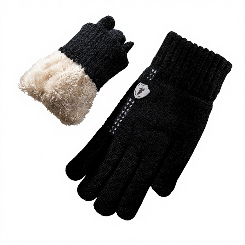 Winter Cycling Gloves Manufacturer - Full Finger Knitted Double-Layer Thickened Fleece Spandex Needle Touchscreen