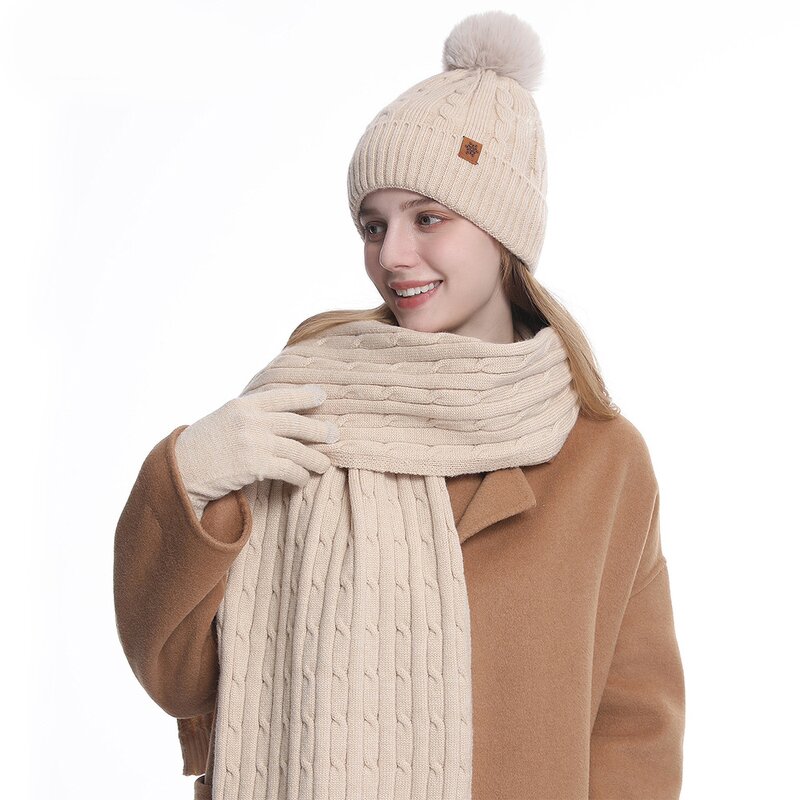 Alpaca Wool Hat Set Manufacturer - Popular Muslim Women's Winter Warm 3-Piece with Scarf and Gloves