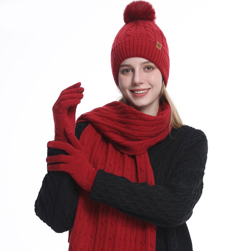 Knitted Hat Scarf Gloves Set Manufacturer - Fashion Style Warm Three Piece for Winter