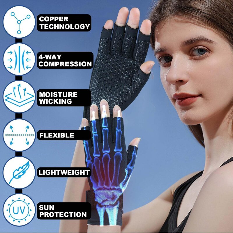 Copper Compression Gloves - Spandex Honeycomb for Hand Pain & Carpal Tunnel